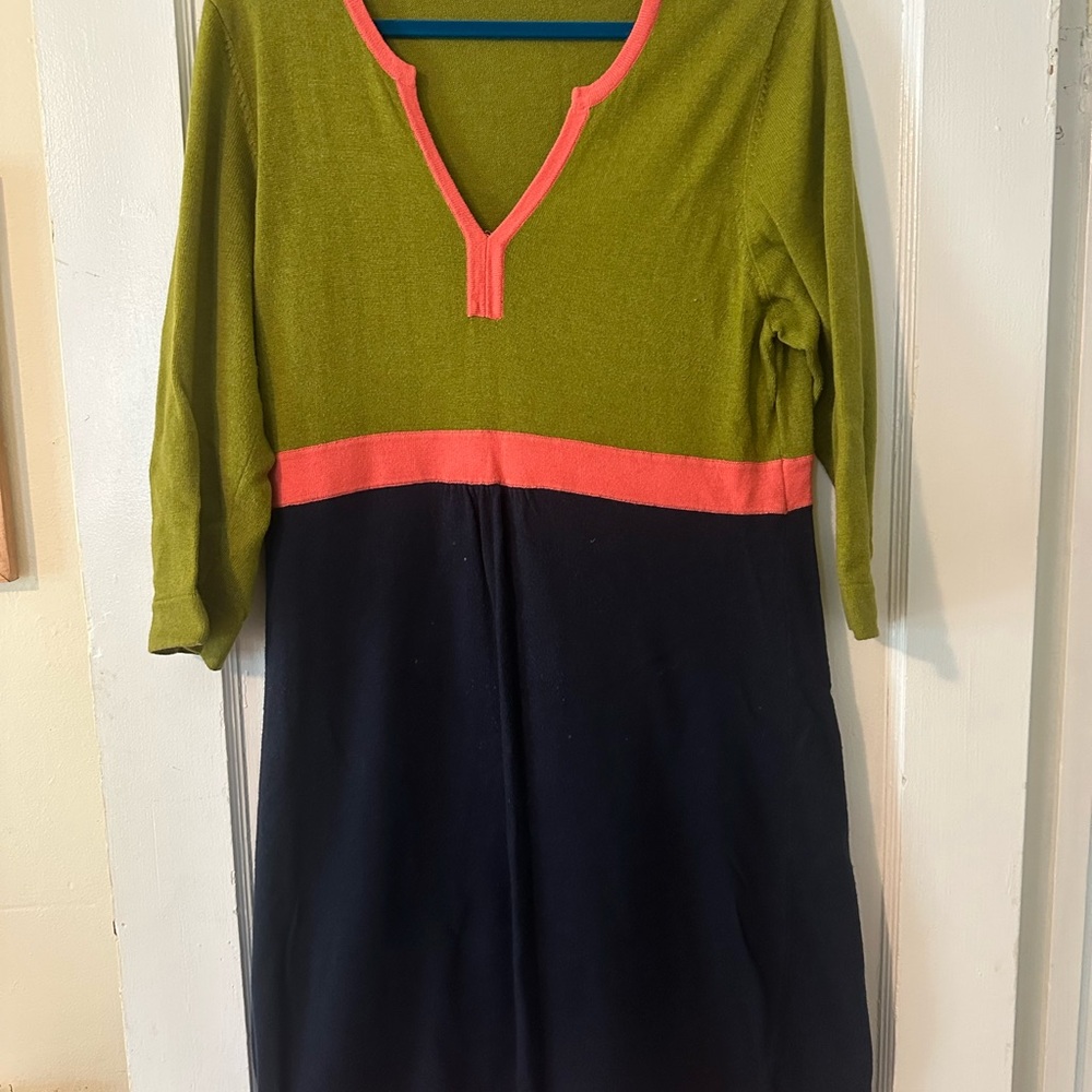 Boden Olive and Navy Long Sleeve Dress with Pink Accent